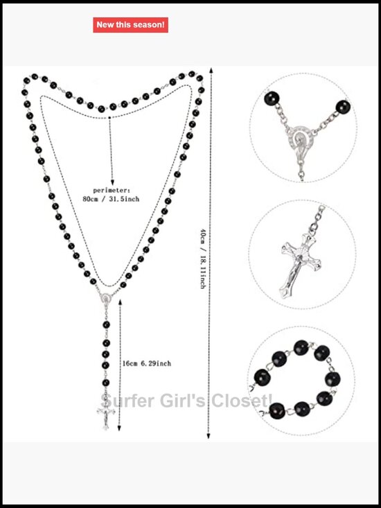 Nun Costume Accessory Set - Hat, Collar, Cross Necklace & Gothic Stockings for main image 4